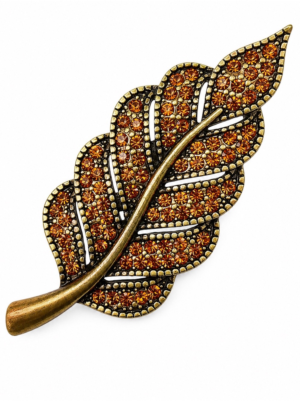 Amber Crystal Glistening Oak Leaf Brooch in Gold-Tone